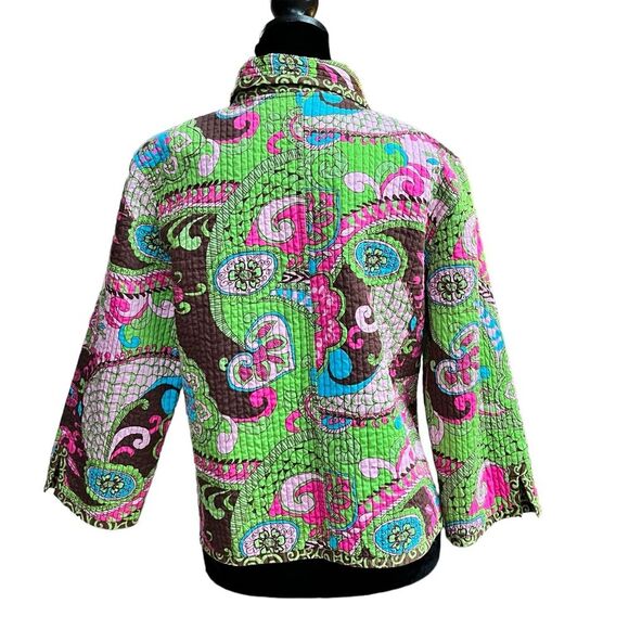 Quilted Cropped Jacket Women's Size Medium Grandmacore Lime Pink - Picture 6 of 7